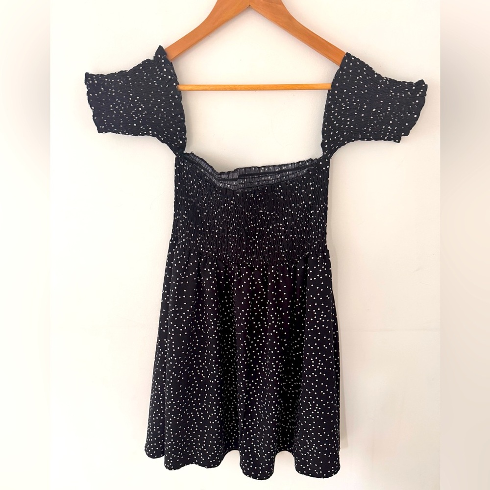 Black Off-Shoulder Polka Dot Dress